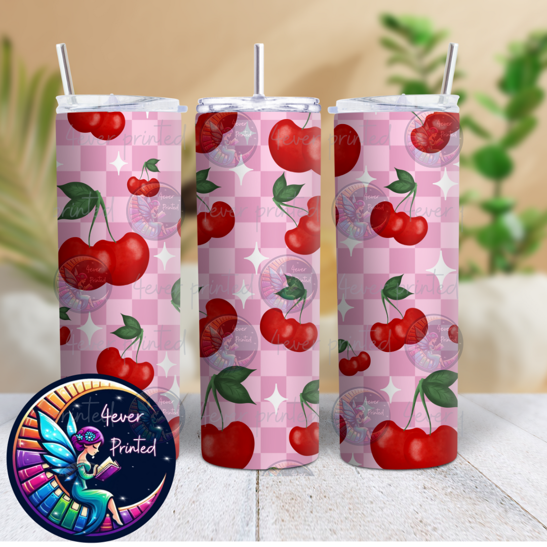Pink Checkered Cherries - Seamless
