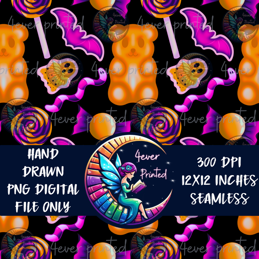 Orange Neon Gummy Bear Halloween- Seamless