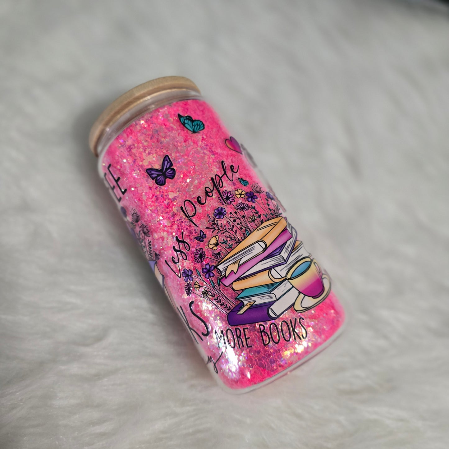Drink Coffee Read Books Glitter Glass Can