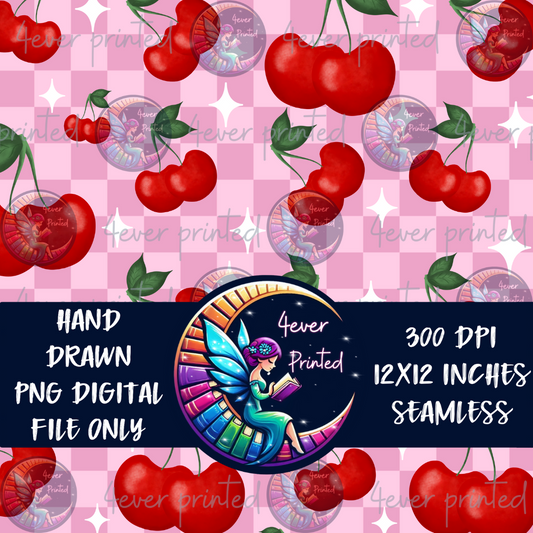Pink Checkered Cherries - Seamless