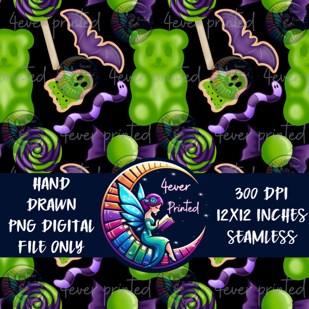 Green Neon Gummy Bear Halloween- Seamless